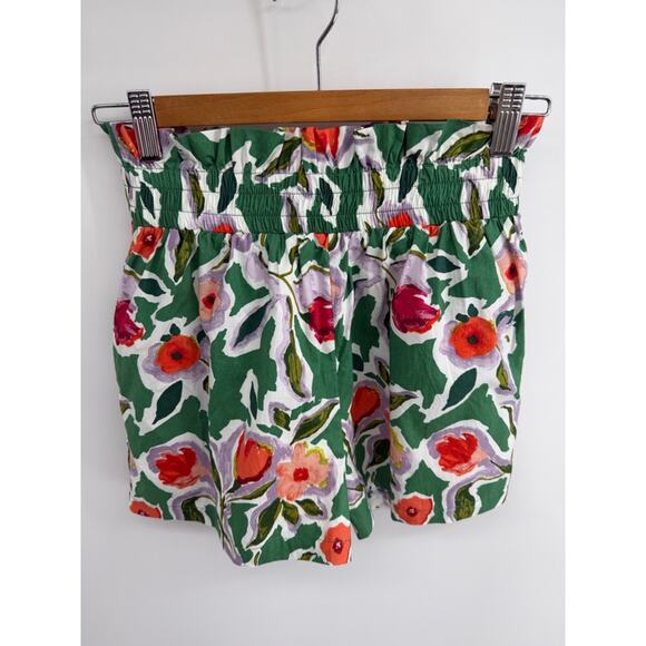 English Factory Pants - English Factory floral print hi rise smocked elastic waist pull on shorts sz XS